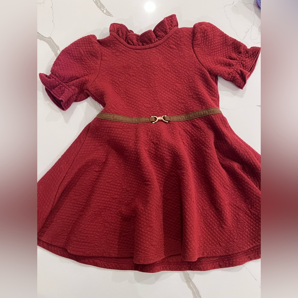 Size 3T Janie and Jack Cranberry Colored Kids Dress with Gold Accent